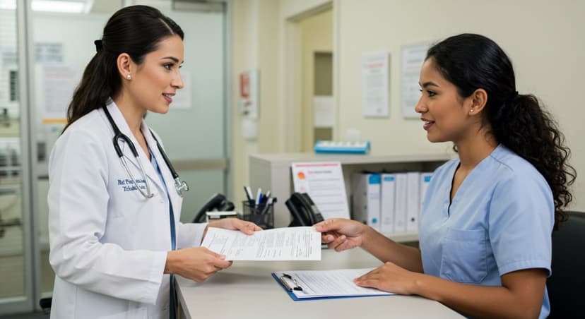 A healthcare professional reviewing patient documents